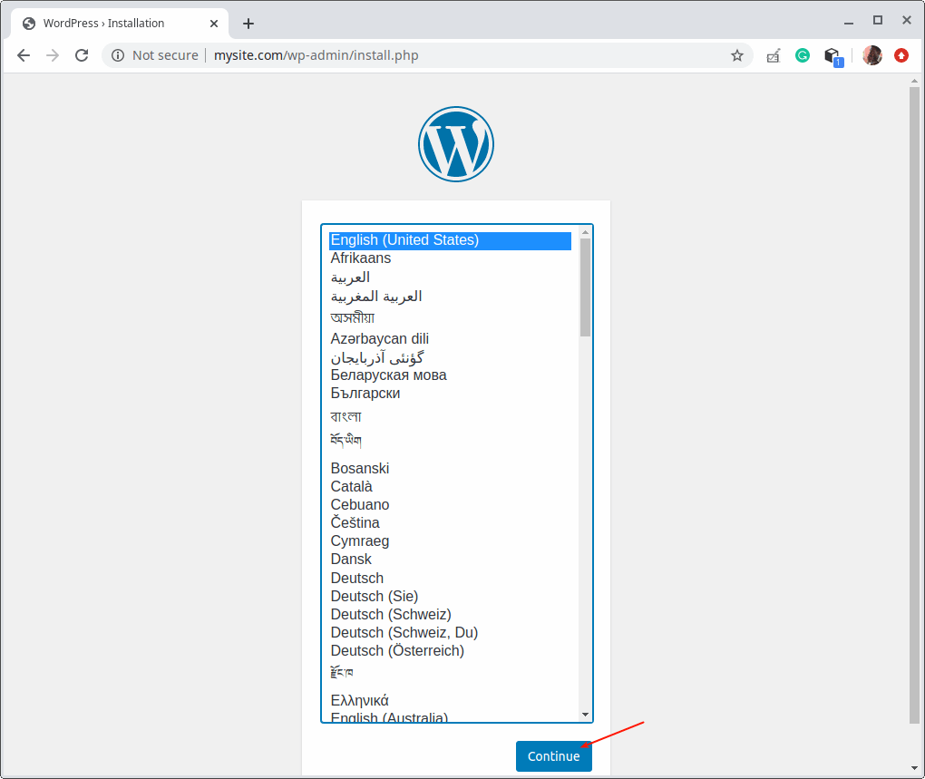 WordPressインストール言語を選択