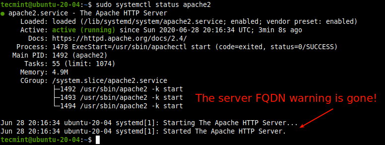 Apacheサービスのステータスを確認する