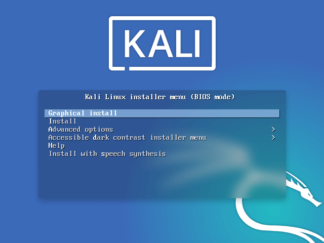 Kali Linuxブートメニュー