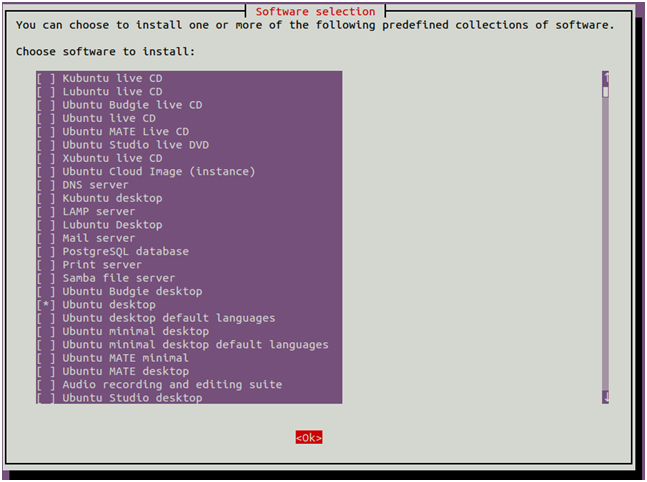 TaskselはUbuntuデスクトップをインストールします