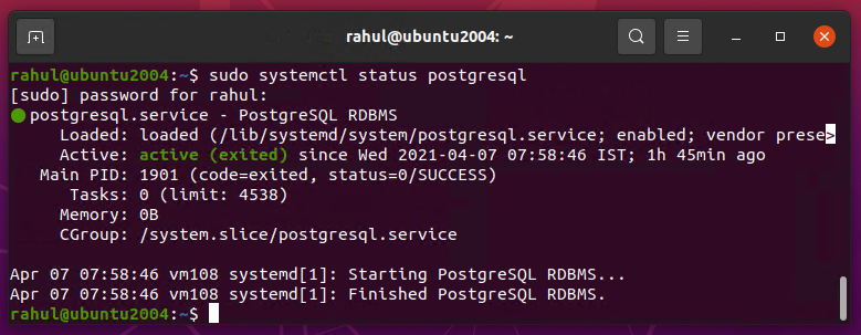 postgresql Ubuntu 20.04LTSのインストール