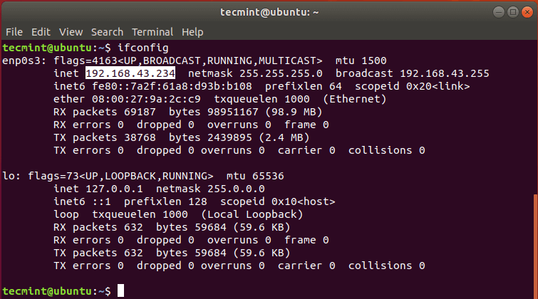 UbuntuサーバーのIPアドレスを確認する