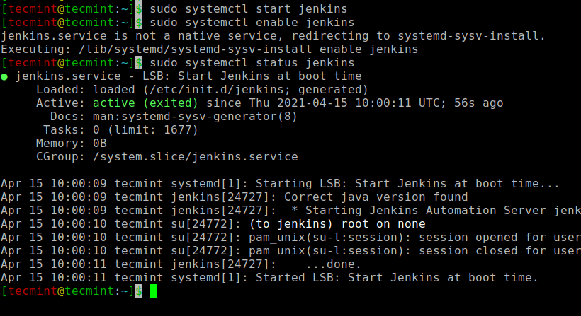 UbuntuサーバーでJenkinsのステータスを確認する